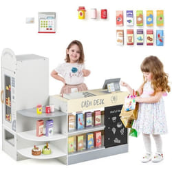 Marchande Enfants COSTWAY 15 Accessoires Distributeur Automatique Épicerie Enfants avec Tableau Noir3-8 Ans Blanc