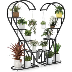 Costway - Support pour Plantes en Métal à 5 Niveaux, Étagère à Fleurs avec Crochet, Porte Plantes en Forme d'Échelle et de Demi-cœur, pour Salon,
