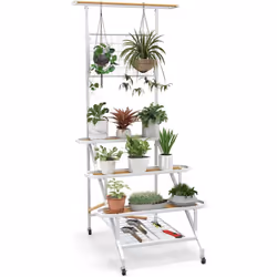 【Beaucoup d'espace de stockage】Le support pour plantes suspendu avec des étagères d'affichage à 3 niveaux et une étagère en g ...