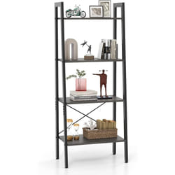Costway - tagère à 4 Niveaux, Bibliothèque Étagère de Rangement avec Cadre en Métal, Style Industriel, Repose-Pieds Réglables, pour Salon, Bureau,