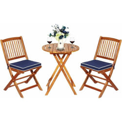 Ensemble de Table et Chaises en Bois d'Acacia, Comprenant 1 Table et 2 Chaises, Coussins Rembourrés, Ensemble de Mobilier de Terrasse pour Intérieur