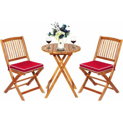 Ensemble de Table et Chaises en Bois d'Acacia, Comprenant 1 Table et 2 Chaises, Coussins Rembourrés, Ensemble de Mobilier de Terrasse pour Intérieur