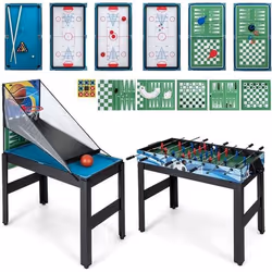 COSTWAY Table de multi-jeux 15 en 1-Basket-Babyfoot-Billard-Hockey-Bowling-Ping-pong-Jeu de palets-Accessoires-123 x 105 x 90 ...