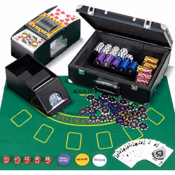 Mallette de Poker - COSTWAY - 300 Jetons + 2 Jeux de 54 Cartes + 5 dés + 3 Dealer Croupiers et Mélangeur de Cartes Feutre de  ...