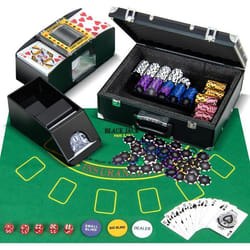 Mallette de Poker - COSTWAY - 300 Jetons + 2 Jeux de 54 Cartes + 5 dés + 3 Dealer Croupiers et Mélangeur de Cartes Feutre de Poker