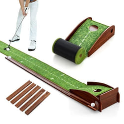 Tapis de Putting Golf Enroulant COSTWAY 277cm-Retour Automatique-3 Balles de Golf-4 Guides dAlignement-Support de Retour Magnétique