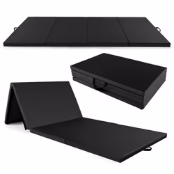 Tapis de Gymnastique Pliable COSTWAY-300 x 117 x 5CM à 4 Plis avec Poignées Tapis en Cuir PU avec Attaches Auto-agrippantes-N ...