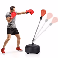 COSTWAY Sac de Frappe Boxe Enfants-Hauteur Réglable 140-158 cm-Gants-Base Lesté de SableEau-6 Ventouses-Punching Ball-Rouge