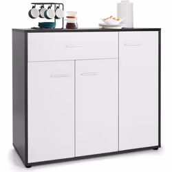 COSTWAY Buffet Cuisine - 2 Placards Grand Tiroir Étagère Réglable - Buffet Bas - 88x40x80 CM - Salon Salle à Manger - Noir+Bl ...