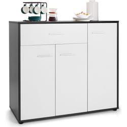 COSTWAY Buffet Cuisine - 2 Placards Grand Tiroir Étagère Réglable - Buffet Bas - 88x40x80 CM - Salon Salle à Manger - Noir+Blanc