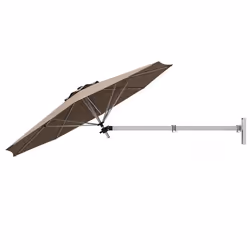 COSTWAY Parasol en Porte-à-Faux Mural de 247 cm (Dia) avec Mât Réglable Évent pour Jardin Balcon Cour Café Terrasse Marron