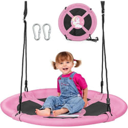 COSTWAY Balançoire Nid d'Oiseau Ø 102cm Enfants avec Motif Licorne, Balançoire Soucoupe en Tissu Oxford Intérieur Extérieur avec Cordes Réglables