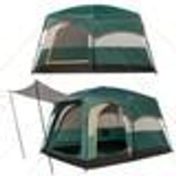 COSTWAY Tente de Camping Portable 6 Personnes 323x211x189 cm-Pare Soleil-Double Toit-Bâche en PE Imperméable-Fenêtres en Maille