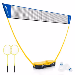 COSTWAY Ensemble de Badminton Portable-Filet2 Raquettes2 Volants-270 x 335 x 160 cm-Etui de Rangement-Tuyaux Métalliques
