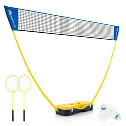 COSTWAY Ensemble de Badminton Portable-Filet2 Raquettes2 Volants-270 x 335 x 160 cm-Etui de Rangement-Tuyaux Métalliques
