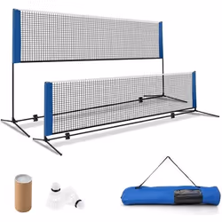 COSTWAY Filet de Badminton Portable 420 x 102 x 89-155 cm-Hauteur Réglable-2 Volants-en PE-Installation 5 Minutes-Sac de Rang ...