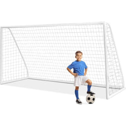 Costway - But de Football Exterieur 365 x 182 cm, Cage de Foot avec Filet Haute résistance et Cadre en pvc 6 Piquets de Sol, pour Jardin Entraînement
