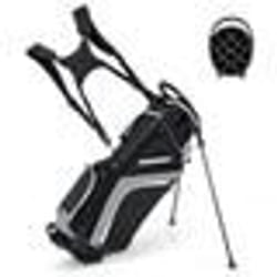 COSTWAY Sac de Golf Trépied-Capuche Anti-pluie-Séparateurs Supérieurs à 14 Directions-6 Poches-Sac Isotherme-Double Sangle-Gris