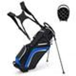 COSTWAY Sac de Golf Trépied-Capuche Anti-pluie-Séparateurs Supérieurs à 14 Directions-6 Poches-Sac Isotherme-Double Sangle-Bleu