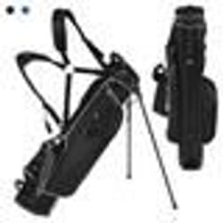 COSTWAY Sac de Golf Trépied Portable-Compartiments à 4 Voies-4 Poches Zippées-Sac Isotherme-Bandoulière Double-Housse de Pluie-Noir