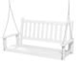 COSTWAY Banc de Jardin Suspendu 2 Personnes en Bois-136 x 67 x 63 cm-Chaînes Réglables Métalliques 170 cm-Dossier à Lattes-Blanc