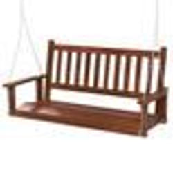 COSTWAY Banc de Jardin Suspendu 2 Personnes en Bois-136 x 67 x 63 cm-Chaînes Réglables Métalliques 170 cm-Dossier à Lattes-Marron