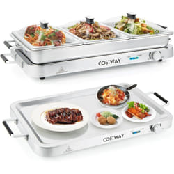 Costway - 2 en 1 Chauffe-Plats Électrique 450 w, en Acier Inoxydable, 3 Récipients 3 x 3L, Chafing Dish, Contrôle de la Température 50-120 °c, pour