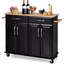 COSTWAY Desserte de Cuisine à Roulettes - 2 Tiroirs 2 Armoires à Double Porte Étagères réglables - îlot Chariot de Cuisine –  ...