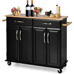 COSTWAY Desserte de Cuisine à Roulettes - 2 Tiroirs 2 Armoires à Double Porte Étagères réglables - îlot Chariot de Cuisine – Noir