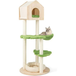 Costway - Arbre à Chat Mignon en Bois de Pin, Centre d'Activités pour Chat à Multi-Plateformes avec Griffoir et Grand Condo, Tour à Chat avec Hamac,