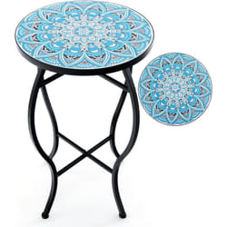 Costway - Table d'Appoint Exterieur Jardin en Mosaïque, Table Bistro Ronde en Carreaux de Céramique Résistant aux Intempéries, Table Basse