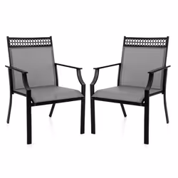 COSTWAY Lot de 2 Chaises Fauteuils de Jardin en Textilène -Cadre en Métal Décoration Ajourée Charge 150KG -Terrasse Piscine - ...