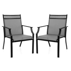COSTWAY Lot de 2 Chaises Fauteuils de Jardin en Textilène -Cadre en Métal Décoration Ajourée Charge 150KG -Terrasse Piscine -Gris