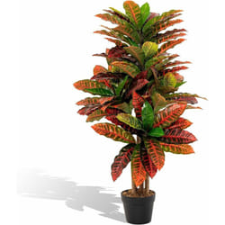 Plante Artificielle de Croton 100CM avec Pot Rempli de Ciment, Fausse Arbre Feuilles Panachées Colorées Tronc en Bois Naturel, Décoration du Magasin