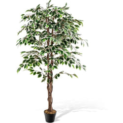 Plante Artificielle de 160CM avec Pot Rempli de Ciment, Ficus Artificiel avec 1008 Feuilles Tronc Réaliste Mousse Séchée, Fausse Arbre Décoration du