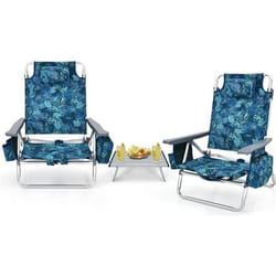 COSTWAY Ensemble 3 pcs de 2 Chaises de Camping Plage Pliante et Table Enroulable Appui-tête Dossier Réglable à 5 Positions