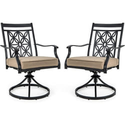 Lot de 2 Chaises de Jardin avec Coussin Amovible, Chaises Pivotantes à 360° avec Cadre en Métal, Fauteuil d'Extérieur avec Dossier à Motif Fleuri