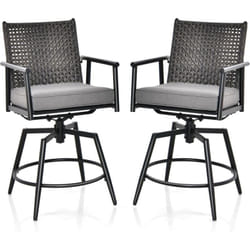 Costway - Lot de 2 Chaises de Jardin avec Coussin Amovible, chaises pivotantes à 360° avec Cadre en métal, Fauteuil d'Extérieur avec Dossier en Rotin