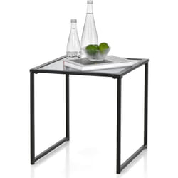 Table d'Appoint Carrée d'Extérieur en Verre Trempé, Table de Jardin Bistro Cadre en Métal Charge 30 kg, Petite Table Basse pour Patio Balcon