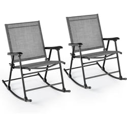 Costway - Lot de 2 Chaises de Jardin à Bascule Pliantes avec Siège en Tissu Respirant et Cadre en Métal, Chaises Berçantes d'Extérieur à Dossier
