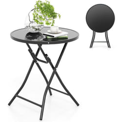 Costway - Table de Jardin Bistro Ronde Pliante, Table de Cocktail Extérieur avec Plateau en Verre Trempé, Cadre en Métal φ59x67cm pour Patio Balcon