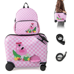 COSTWAY Valise Enfants à Roulettes 18” avec Sac à Dos 12” Roues Coque Imperméable Poignée Rétractable Flamant 3 Ans+ Rose