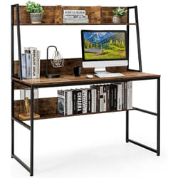 Costway - Bureau avec Bibliothèque, Table d'Ordinateur 120 x 55 cm, Bureau à Domicile avec Étagères de Rangement, Table de Travail Design Industriel,