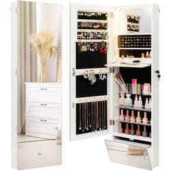 Costway - Armoire à Bijoux Murale 120 cm, Lumières led, Miroir Sans Cadre Pleine Longueur, Miroir Intégré, Étagère de Maquillage Pliable, Tiroir de