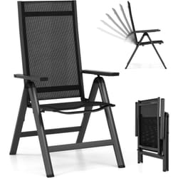 Costway - Chaise de Jardin Pliante en Alliage d'Aluminium et en Tissu Respirant, Fauteuil d'Extérieur avec Dossier Réglable sur 7 Positions, Chaise