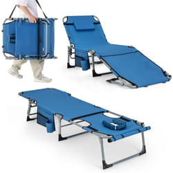 Costway - Bain de Soleil en Aluminium avec Dossier Réglable, Chaise Longue Pliante avec Oreiller Amovible et Trou pour Le Visage, Transat avec Poche
