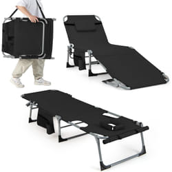 Costway - Bain de Soleil en Aluminium avec Dossier Réglable, Chaise Longue Pliante avec Oreiller Amovible et Trou pour Visage, Transat avec Poche
