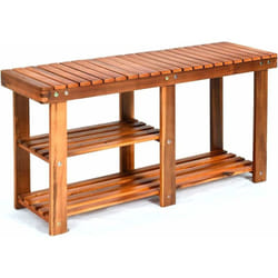 Costway - Banc à Chaussures en Bois d'Acacia, Étagère de Rangement à 3 Niveaux, Charge 160 kg, pour l'Entrée, Salon, Salle de Bain, Couloir, Jardin