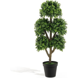 COSTWAY Arbre Topiaire en Buis Artificiel à 5 Boules 115 cm, Fausse Plante de Buis avec Pot Lesté Rempli de Ciment, pour Décoration de Maison Bureau