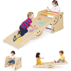 Costway - chelle d'escalade Montessori Enfants avec Rampe Double Face & Réglable, Jouet d'escalade en Bois avec Toboggan(Non Pliable)